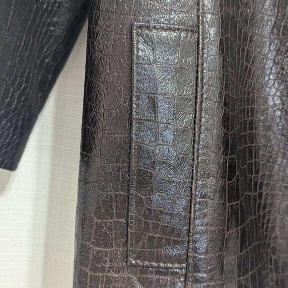 Vintage Sybille Lyn Brown Women's Croc Leather Jacket Size 8 Button Down - Picture 4 of 7